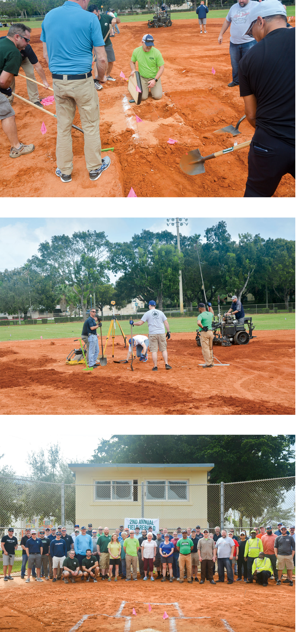 Grounds crew working on a softball infeild.